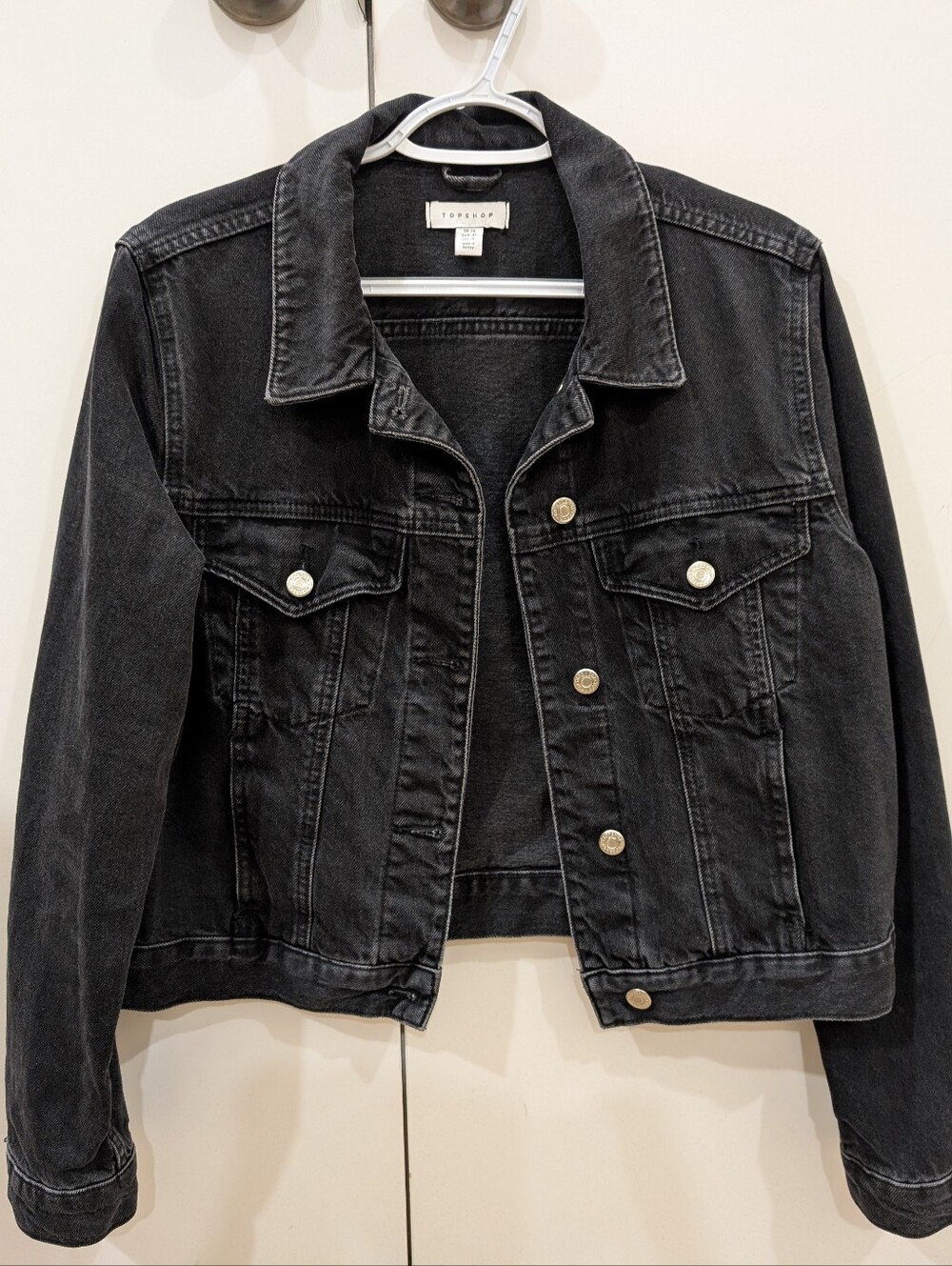 Topshop Black Washed Denim Trucker Jacket